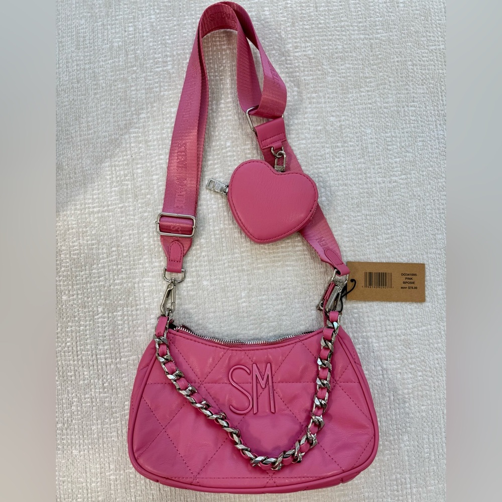 Steve Madden Pink Quilted Shoulder Bag with Heart Pouch
